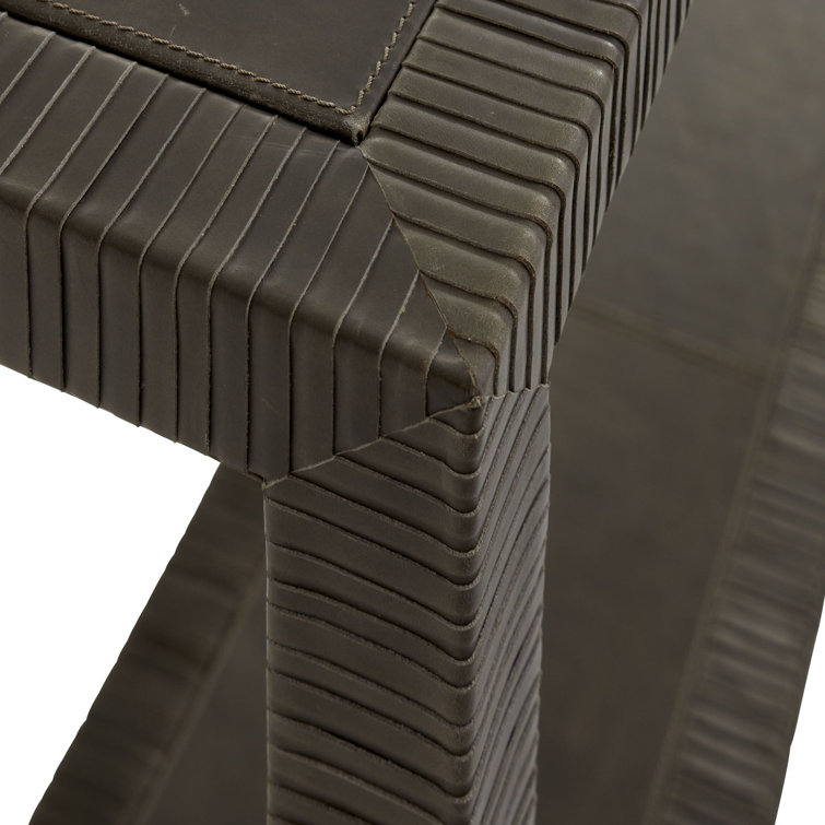 Graphite Leather Console Table with Brass Accents