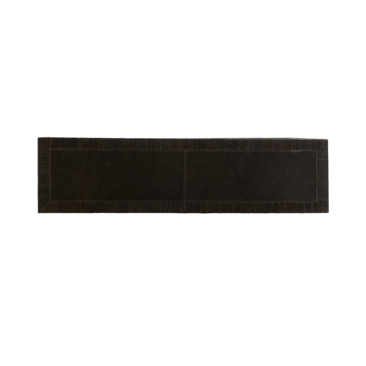 Graphite Leather Console Table with Brass Accents