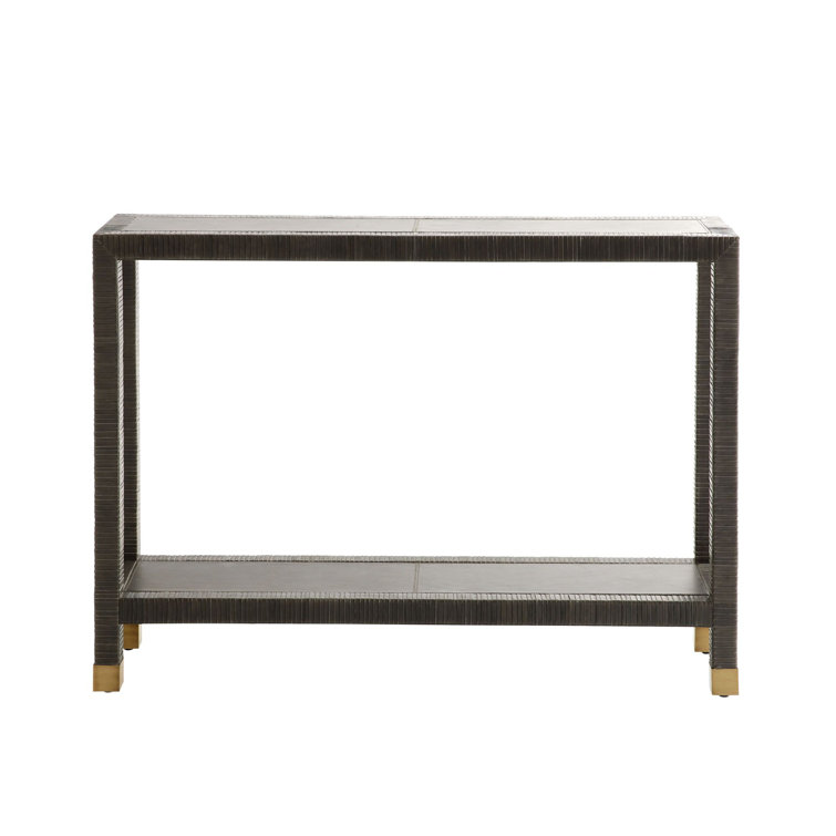 Graphite Leather Console Table with Brass Accents