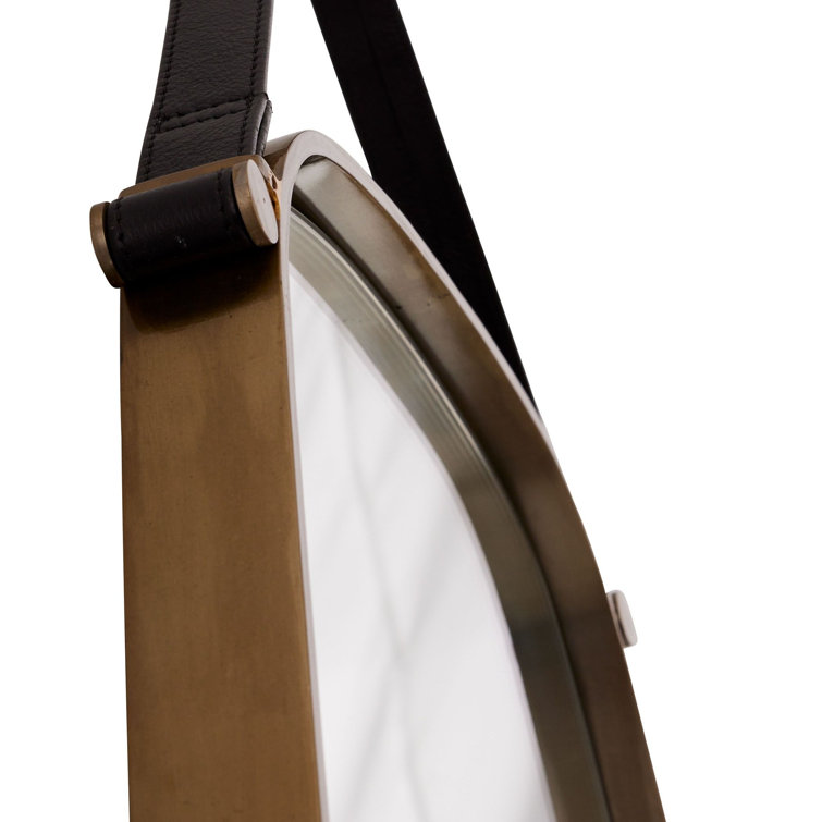 Elegant Rectangular Gold Leather-Strap Bathroom Mirror