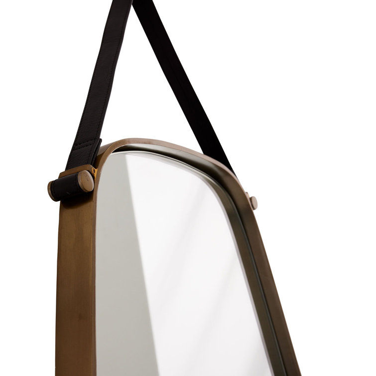 Elegant Rectangular Gold Leather-Strap Bathroom Mirror