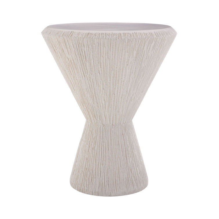 Nika Ivory Concrete Brutalist-Inspired Round End Table