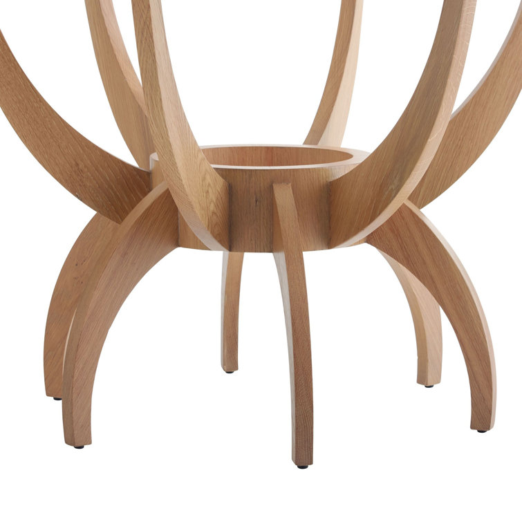 Oyster Finish Oak Veneer Round Side Table with White Lacquer Top