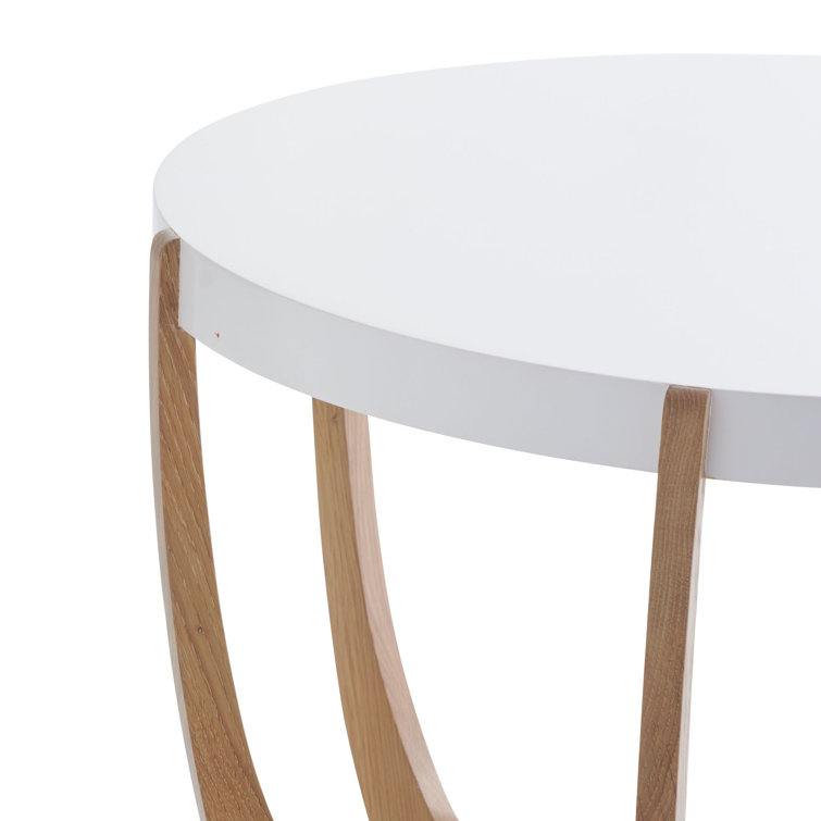 Oyster Finish Oak Veneer Round Side Table with White Lacquer Top