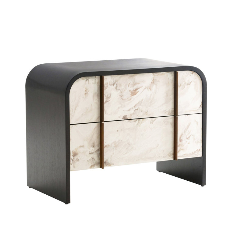 Ebony Oak and Cloud Resin 20.5" Round Side Table with Brass Trim