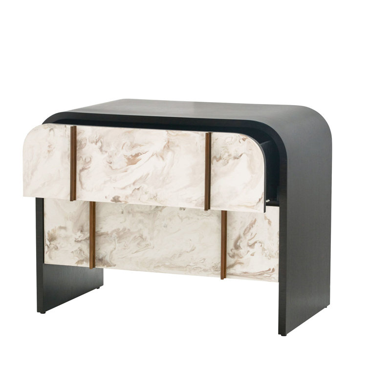 Ebony Oak and Cloud Resin 20.5" Round Side Table with Brass Trim
