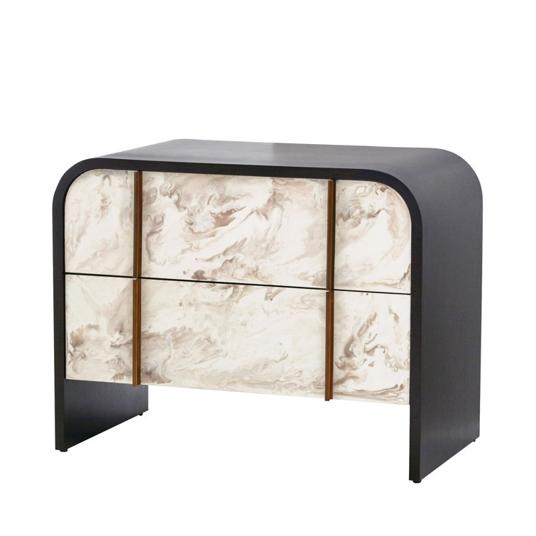 Ebony Oak and Cloud Resin 20.5" Round Side Table with Brass Trim