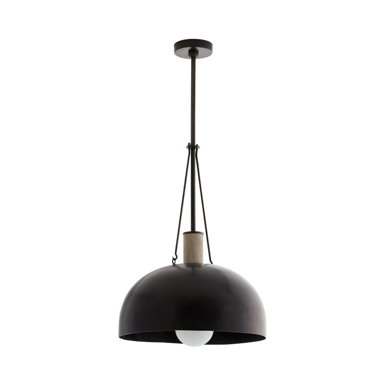 Contemporary Bronze Bowl Pendant with Wood Finial - Indoor/Outdoor