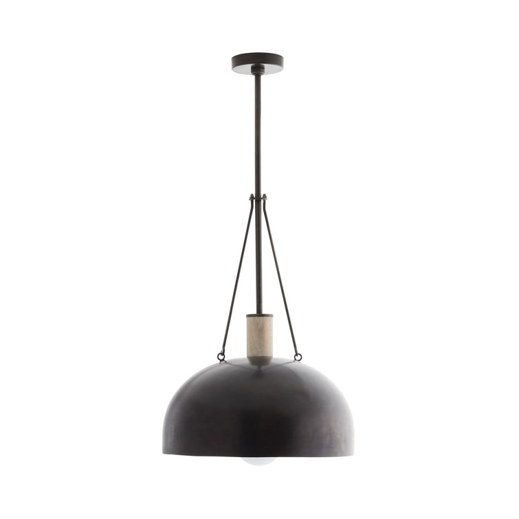 Contemporary Bronze Bowl Pendant with Wood Finial - Indoor/Outdoor