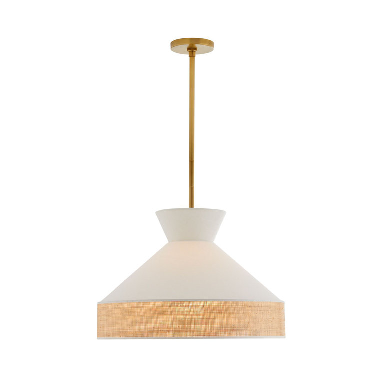 Bauhaus Inspired Antique Brass Globe Pendant with Rattan Trim