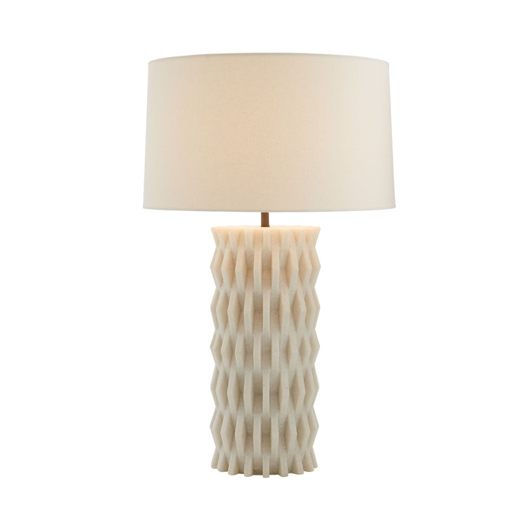 White Steel Table Lamp with Linen Drum Shade