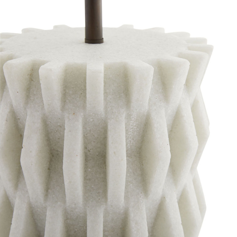 White Steel Table Lamp with Linen Drum Shade