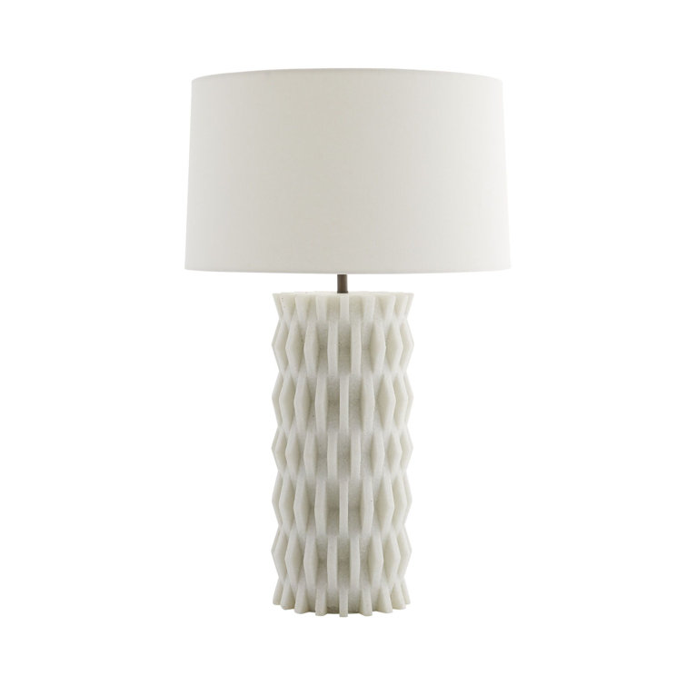 White Steel Table Lamp with Linen Drum Shade