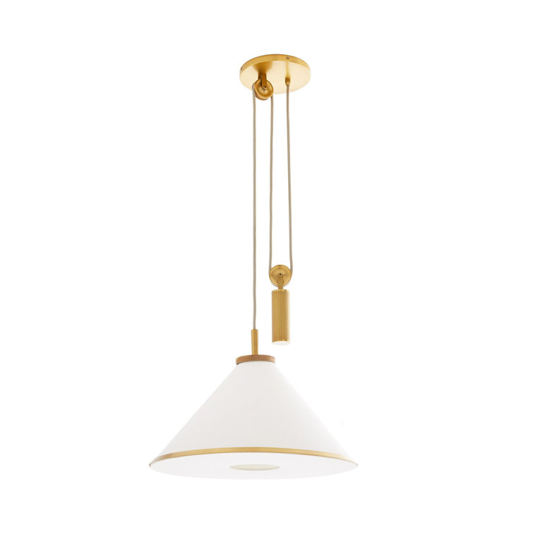 Norfolk White Linen and Antique Brass Adjustable Pendant Light