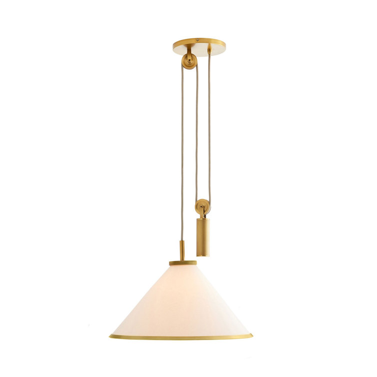 Norfolk White Linen and Antique Brass Adjustable Pendant Light