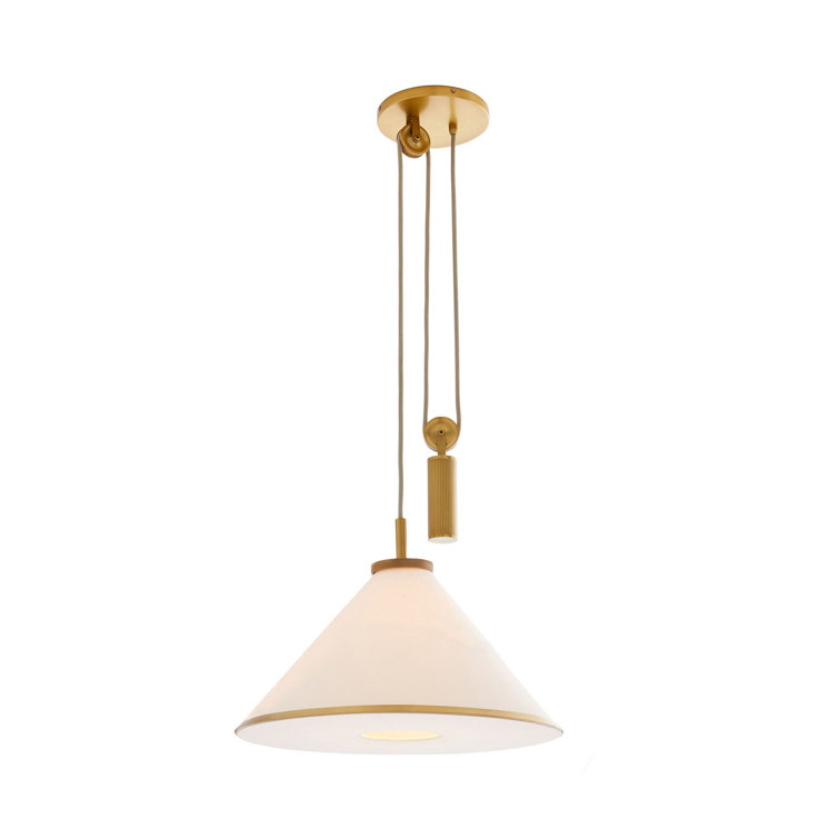 Norfolk White Linen and Antique Brass Adjustable Pendant Light