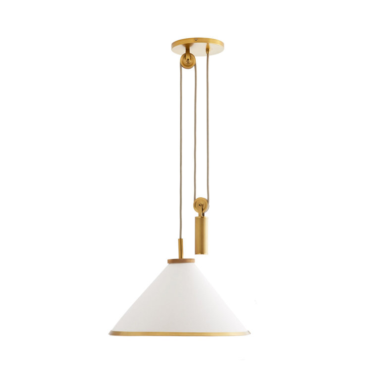 Norfolk White Linen and Antique Brass Adjustable Pendant Light