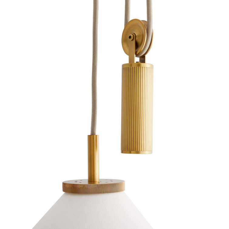 Norfolk White Linen and Antique Brass Adjustable Pendant Light