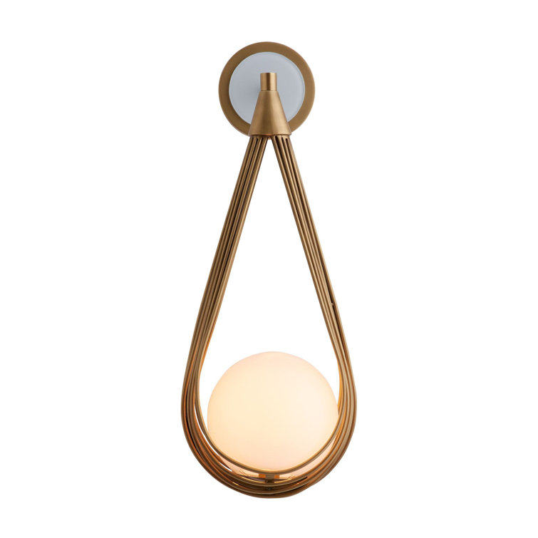 Ova Antique Brass Teardrop Wall Sconce with Opal Glass Globe