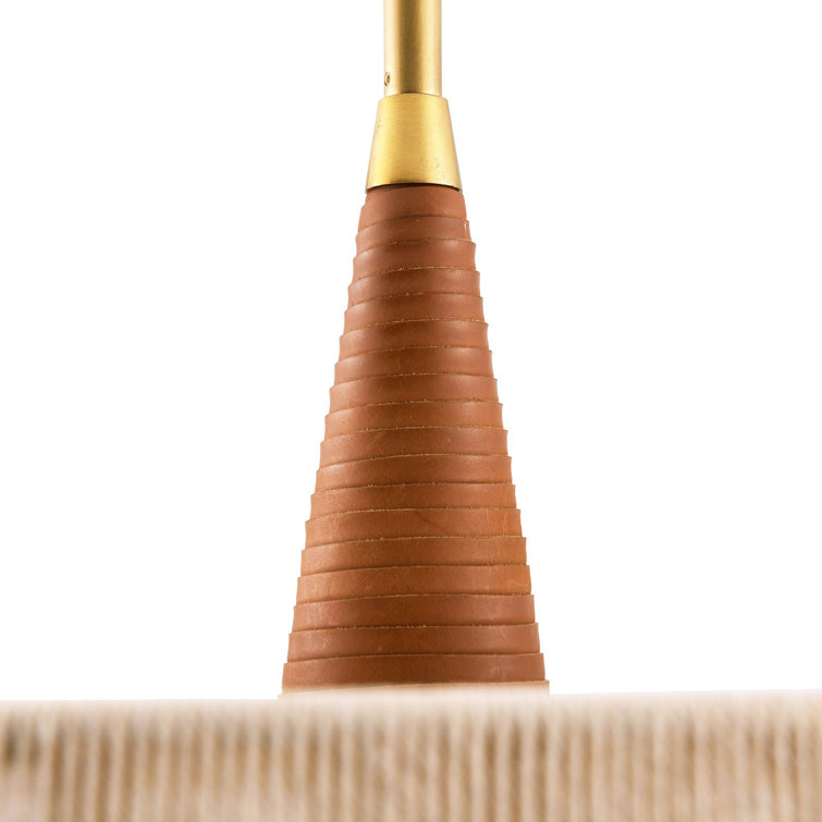 Middlebury Rustic Chic Brass and Leather-Wrapped 28.5" Drum Pendant Light
