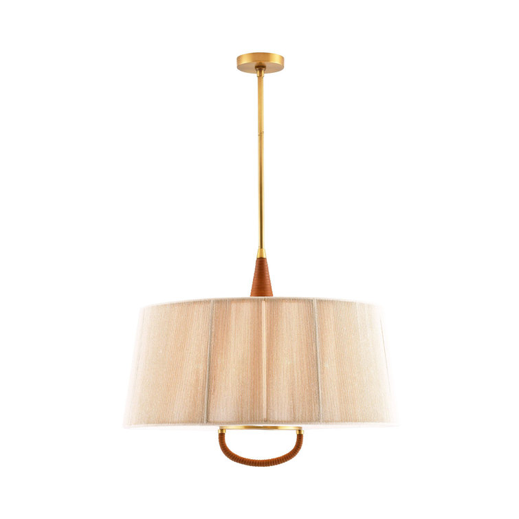 Middlebury Rustic Chic Brass and Leather-Wrapped 28.5" Drum Pendant Light