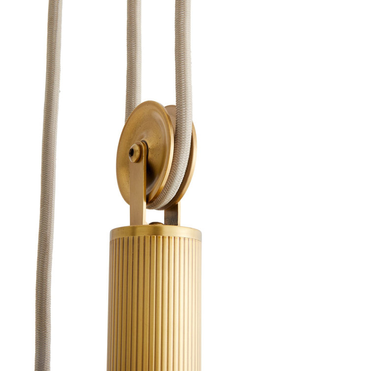 Norfolk White Linen and Antique Brass Adjustable Pendant Light