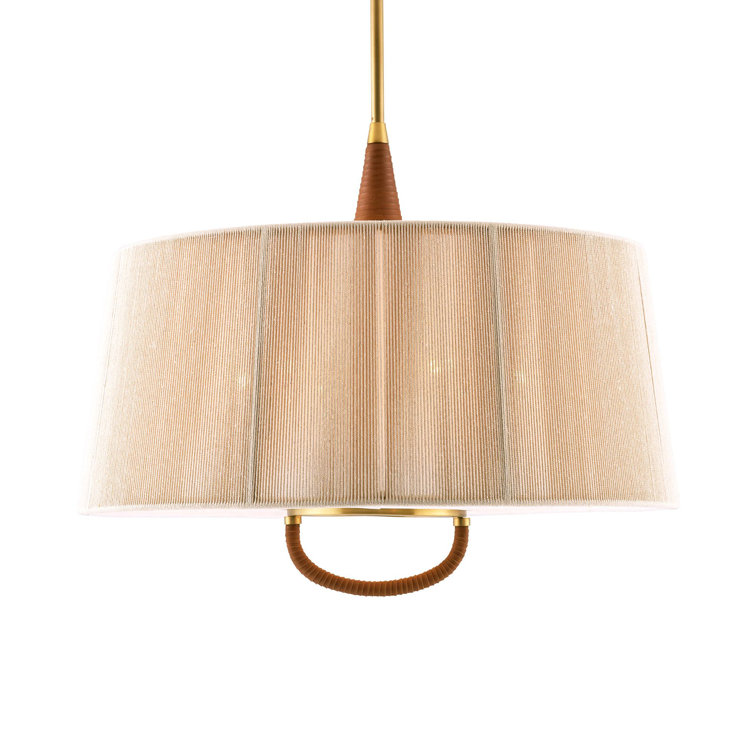 Middlebury Rustic Chic Brass and Leather-Wrapped 28.5" Drum Pendant Light