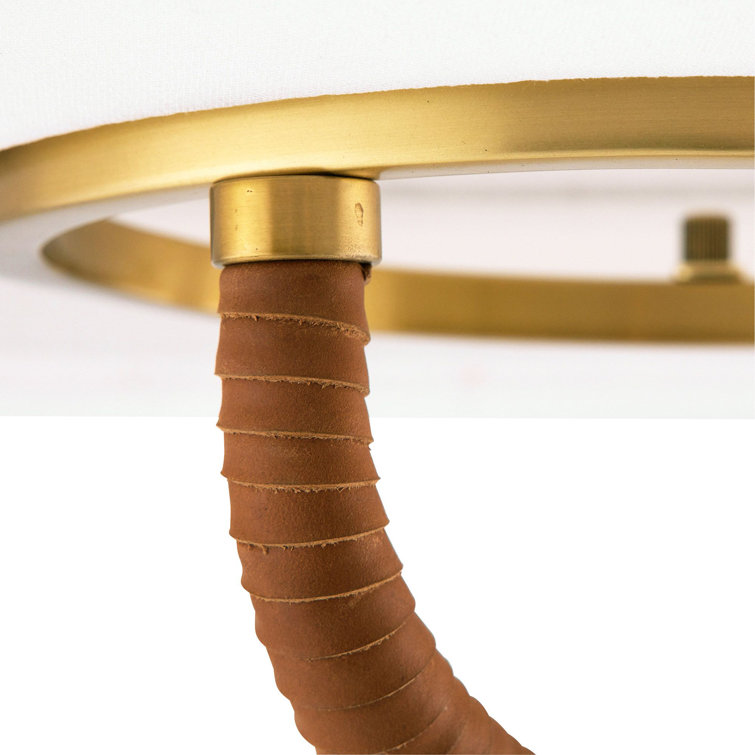 Middlebury Rustic Chic Brass and Leather-Wrapped 28.5" Drum Pendant Light