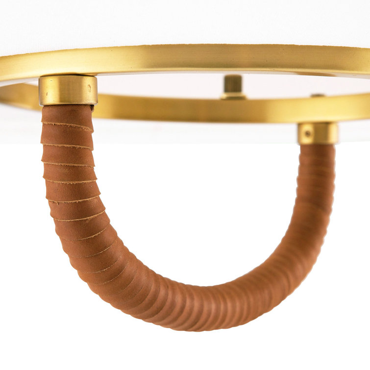 Middlebury Rustic Chic Brass and Leather-Wrapped 28.5" Drum Pendant Light