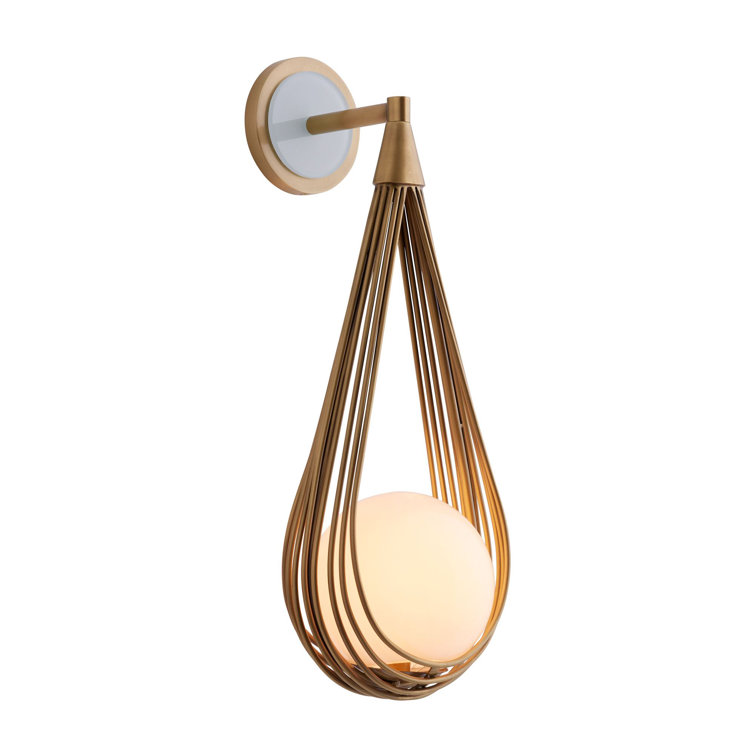 Ova Antique Brass Teardrop Wall Sconce with Opal Glass Globe
