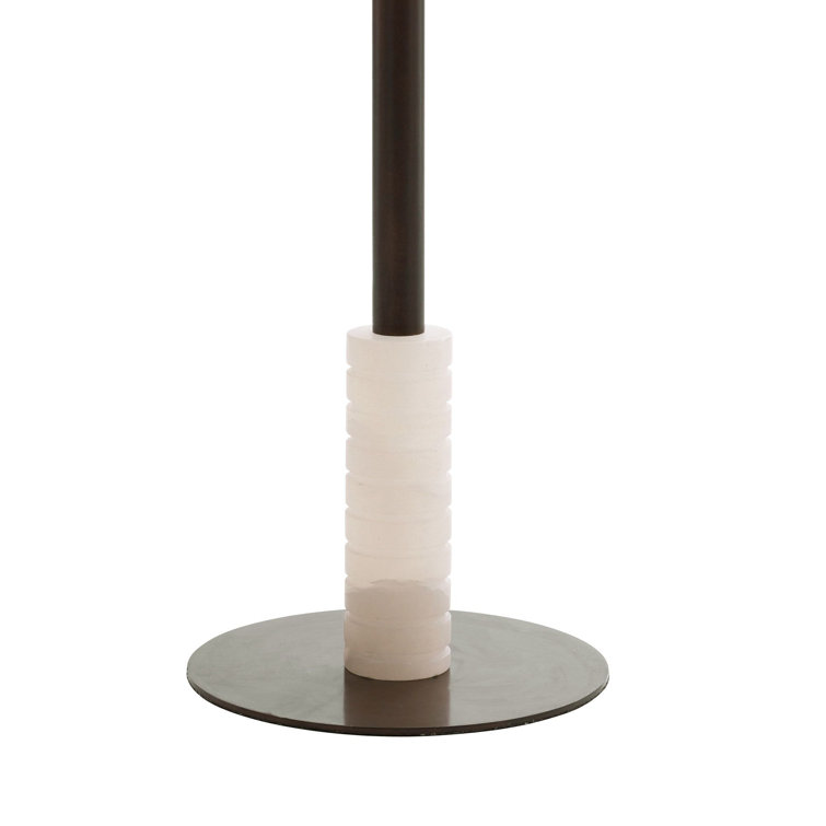 Mitchell White Alabaster and Bronze Arched Floor Lamp with Off-White Linen Shade