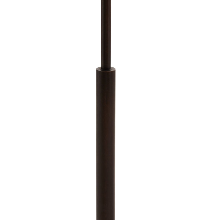 Mitchell White Alabaster and Bronze Arched Floor Lamp with Off-White Linen Shade