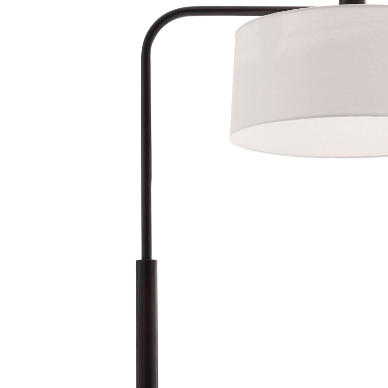 Mitchell White Alabaster and Bronze Arched Floor Lamp with Off-White Linen Shade
