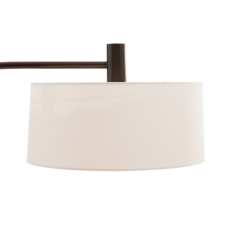 Mitchell White Alabaster and Bronze Arched Floor Lamp with Off-White Linen Shade