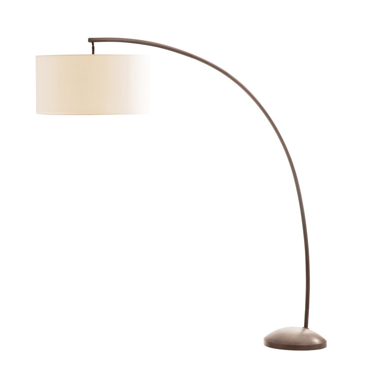 Elegant Naples English Bronze Arc Floor Lamp with Pivoting Linen Shade