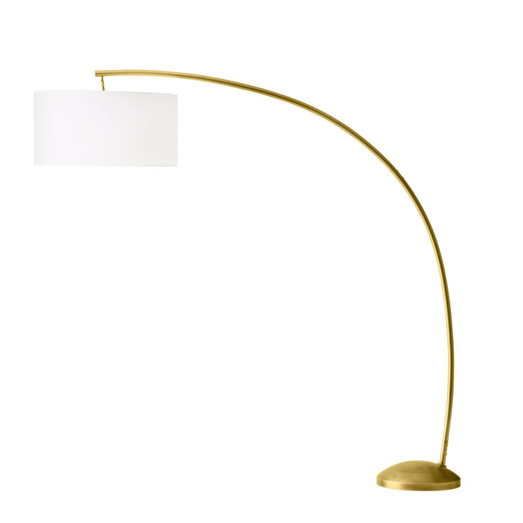 Elegant Naples Antique Brass Arc Floor Lamp with Pivoting Linen Shade