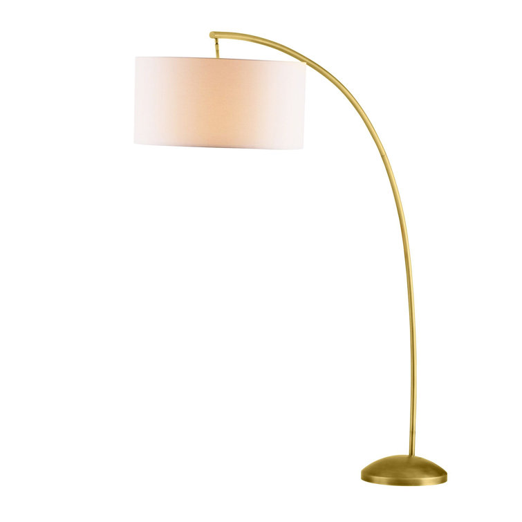 Elegant Naples Antique Brass Arc Floor Lamp with Pivoting Linen Shade
