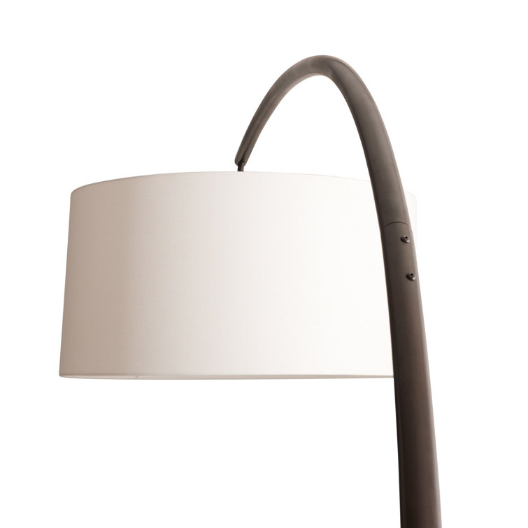 Elegant Naples English Bronze Arc Floor Lamp with Pivoting Linen Shade