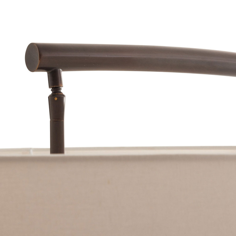 Elegant Naples English Bronze Arc Floor Lamp with Pivoting Linen Shade