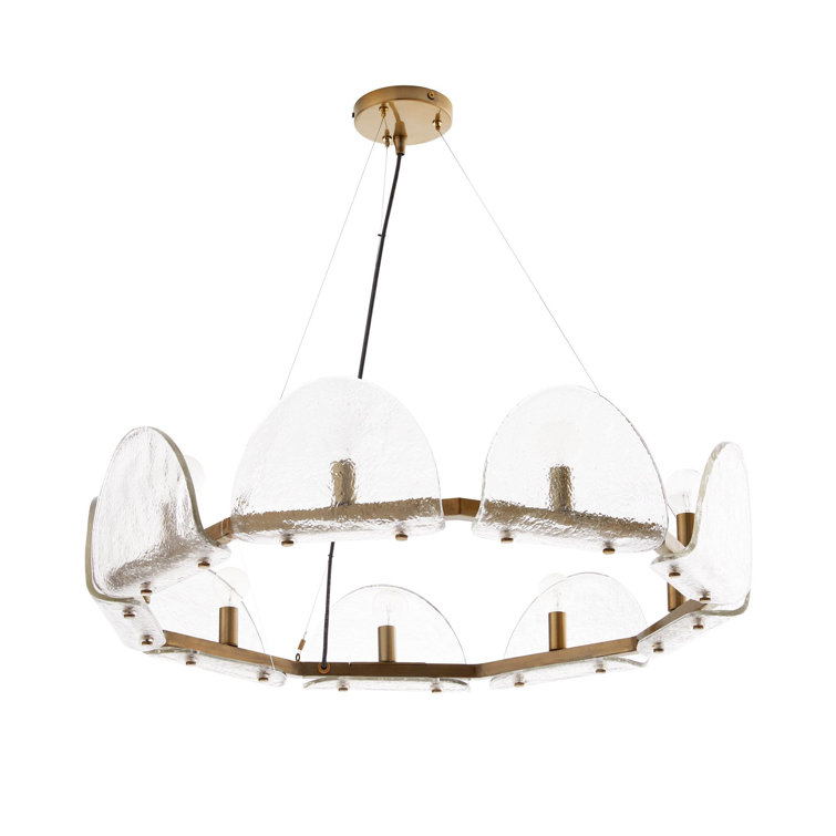 Mendez Antique Brass 9-Light Chandelier with Smoke Luster Glass