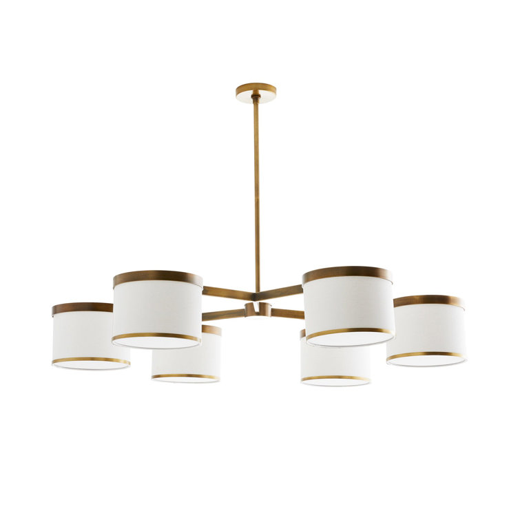 Max Antique Brass 6-Light Chandelier with Linen Drum Shades
