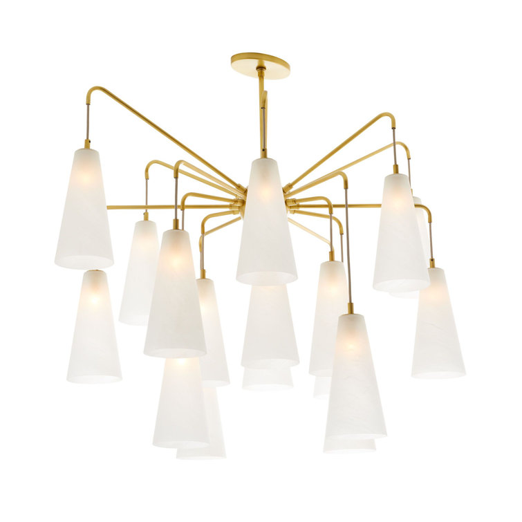 Mika Antique Brass and Opal Glass 18-Light Modern Chandelier