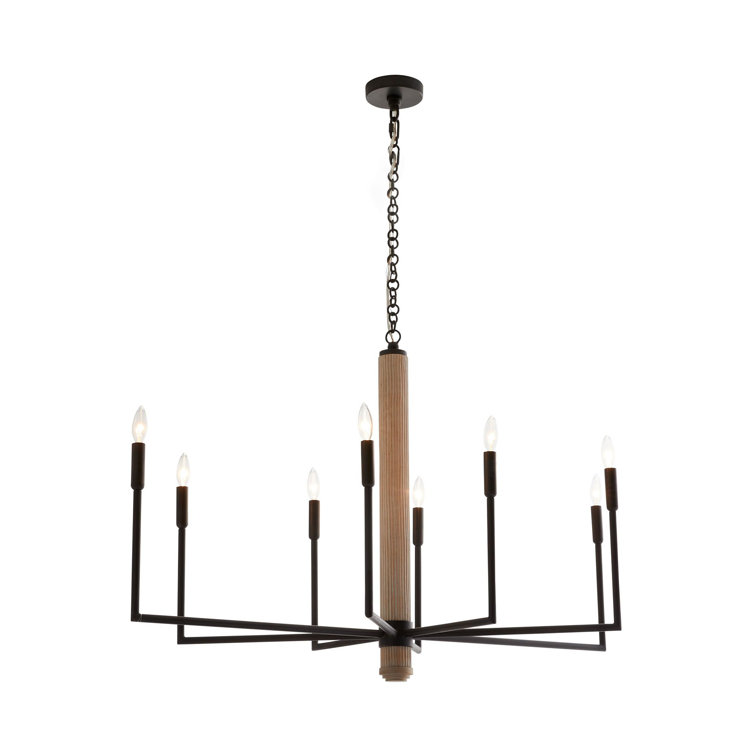 Black Iron and Driftwood 8-Light Chandelier