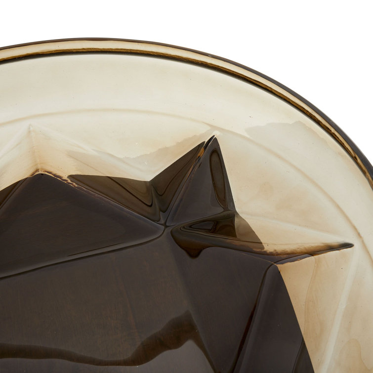 Amber Glass Decorative Bowl with Umber Wooden Base