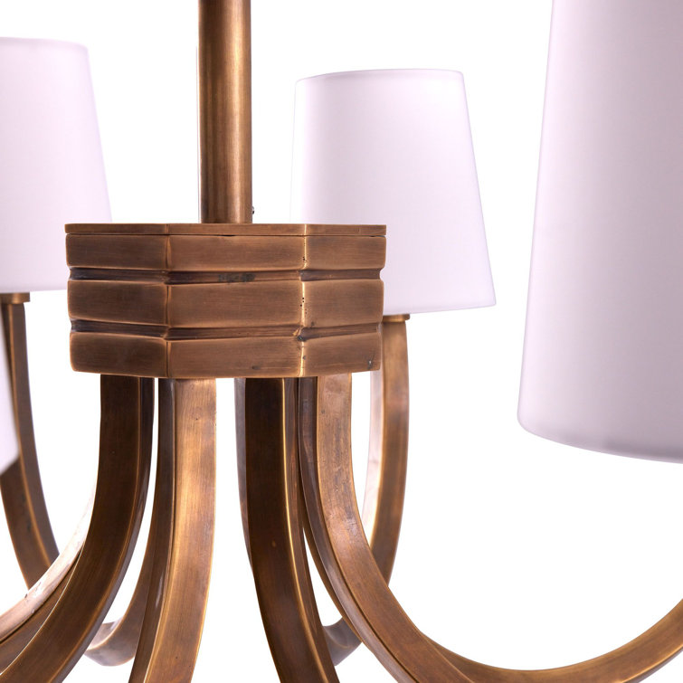 Gaetano Vintage Brass 8-Light Chandelier with Off-White Shades
