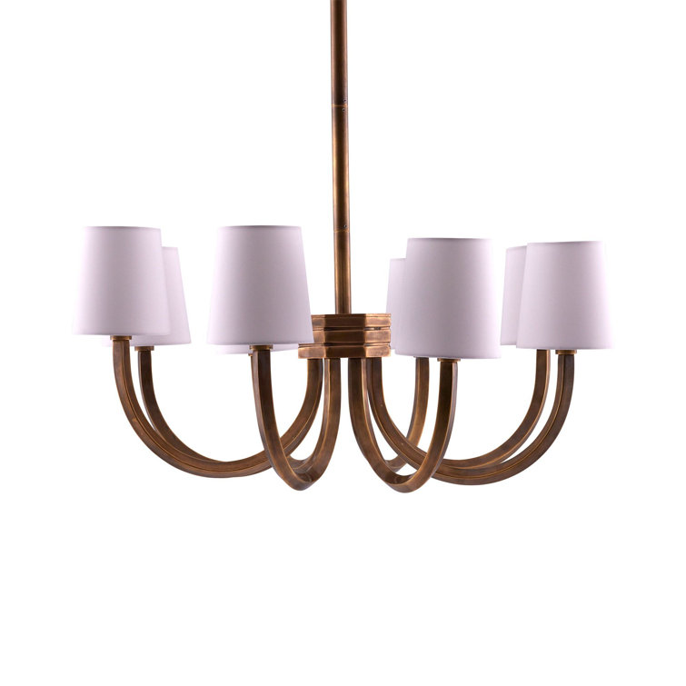Gaetano Vintage Brass 8-Light Chandelier with Off-White Shades