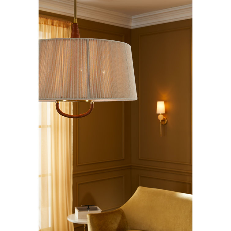 Middlebury Rustic Chic Brass and Leather-Wrapped 28.5" Drum Pendant Light