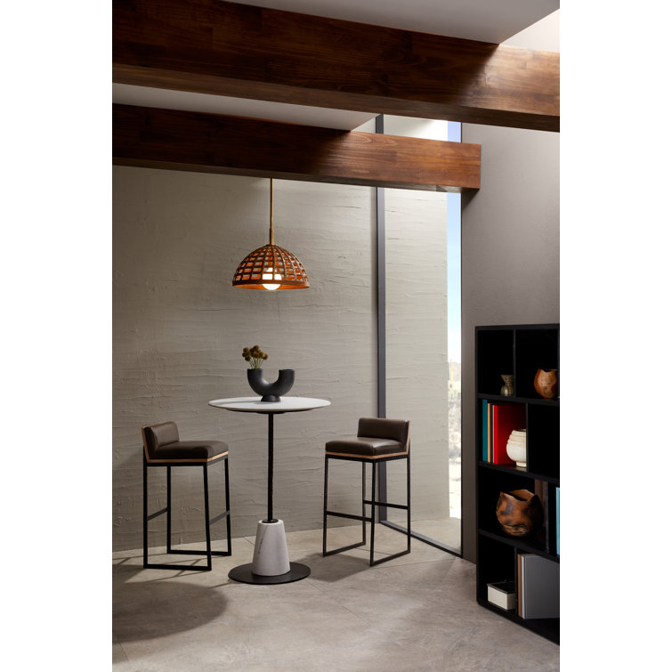 Graphite Leather and Blackened Iron Bar Stool