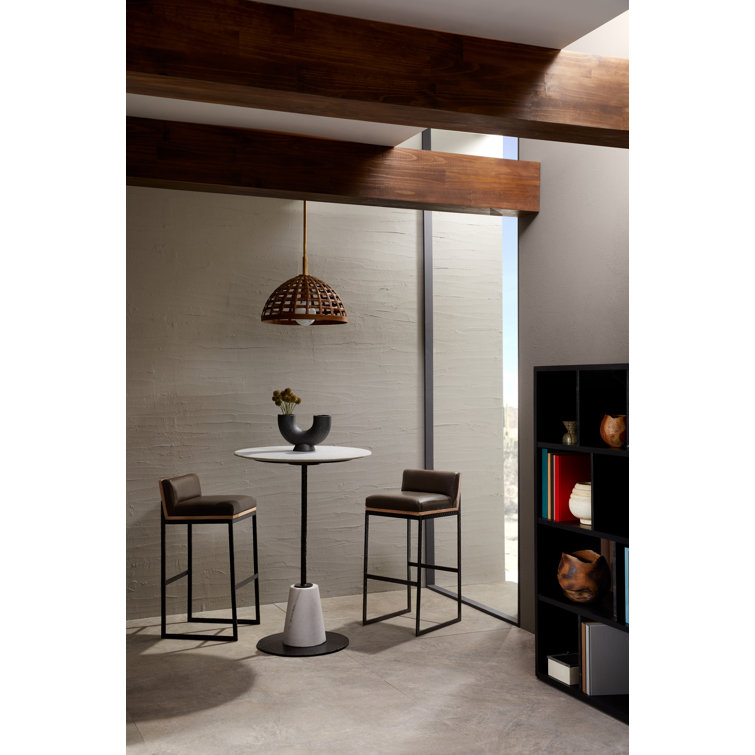 Graphite Leather and Blackened Iron Bar Stool