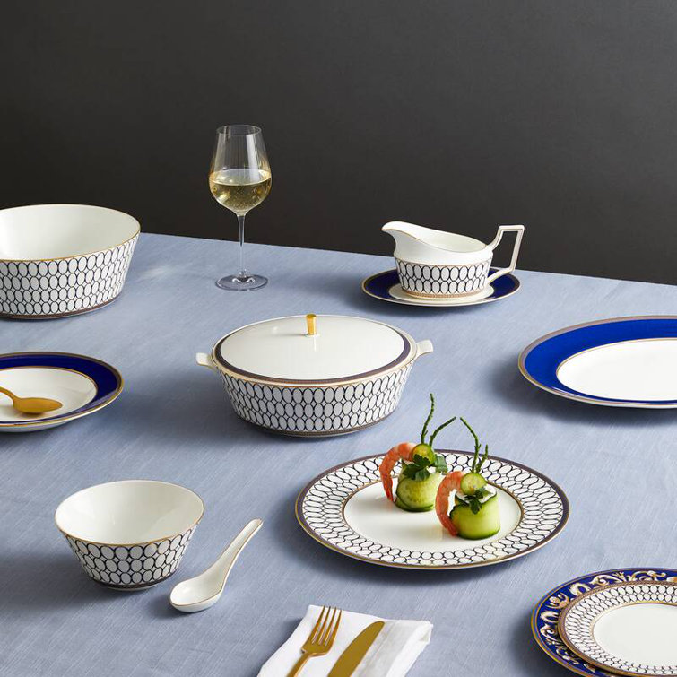 Navy and Gold Oval Ceramic Platter